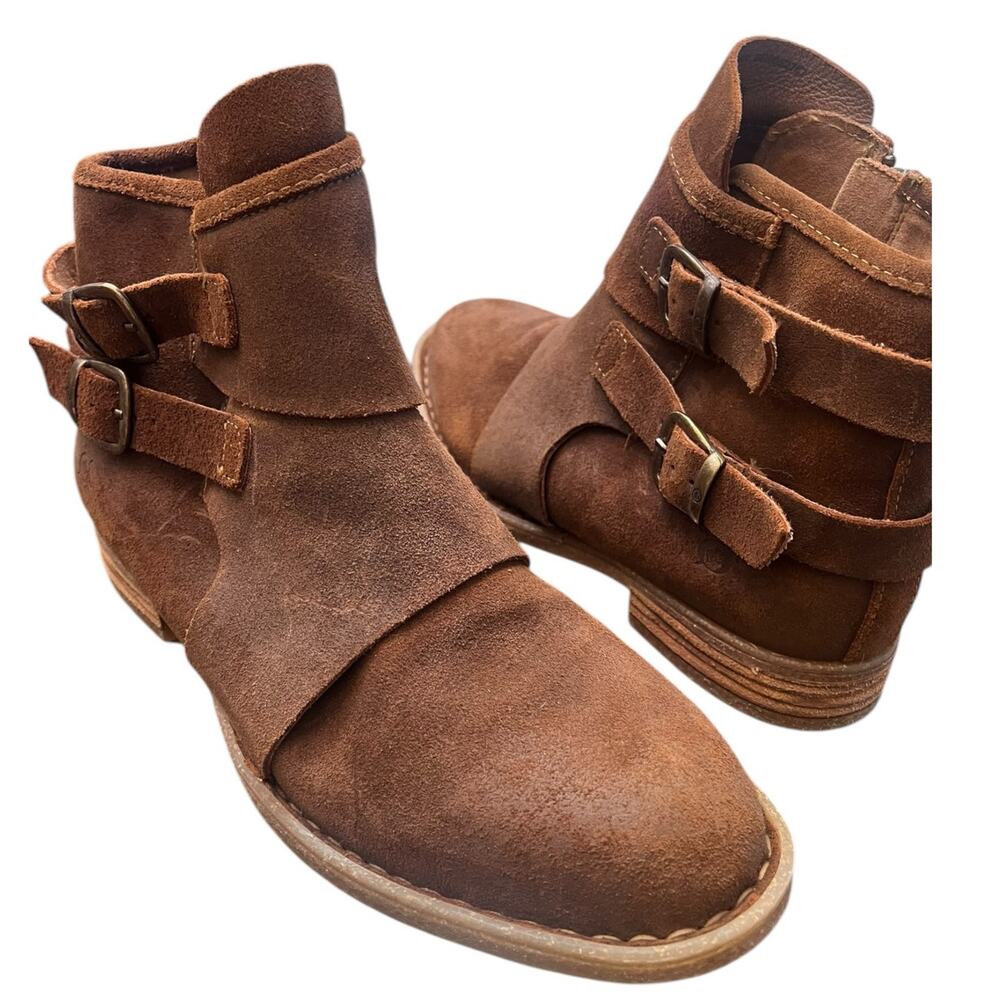 Born MORAGA Distressed Suede Booties Buckle Ankle Boot | Sz 9 Brown NEW - Picture 7 of 16
